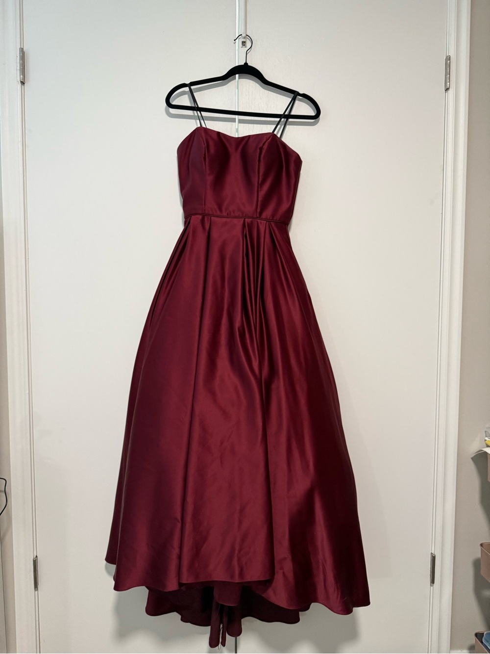 Betsy & Adam Burgundy Satin Formal Dress